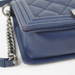 Chanel Boy Bag Old Medium Navy Blue Lambskin