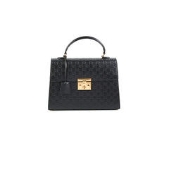 Gucci Padlock Top Handle Bag Guccissima Medium Black