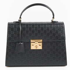 Gucci Padlock Top Handle Bag Guccissima Medium Black