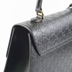 Gucci Padlock Top Handle Bag Guccissima Medium Black