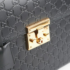 Gucci Padlock Top Handle Bag Guccissima Medium Black
