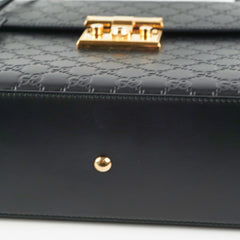 Gucci Padlock Top Handle Bag Guccissima Medium Black