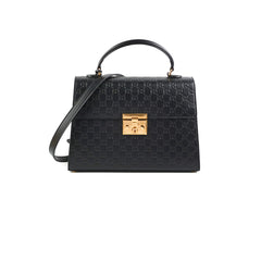 Gucci Padlock Top Handle Bag Guccissima Medium Black