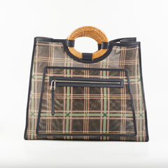 Fendi Large Mesh Plaid Shopper Tote