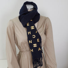 Chanel Navy Long Tassel Scarf