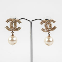 ITEM 10 - Chanel CC Logo Pearl Drop Earrings