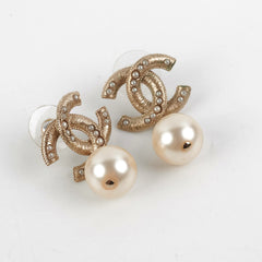 ITEM 10 - Chanel CC Logo Pearl Drop Earrings