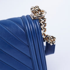 Chanel Old Medium Boy Chevron Lambskin Blue Bag