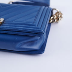 Chanel Old Medium Boy Chevron Lambskin Blue Bag