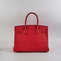 Hermes Birkin 30 Red Clemence- Q Square Stamp