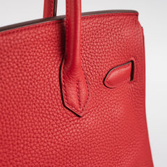 Hermes Birkin 30 Red Clemence- Q Square Stamp