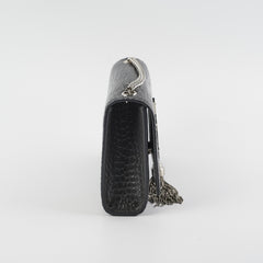 Saint Laurent Small Kate Crocodile Embossed Dark Grey