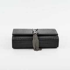 Saint Laurent Small Kate Crocodile Embossed Dark Grey