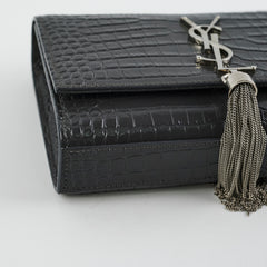 Saint Laurent Small Kate Crocodile Embossed Dark Grey