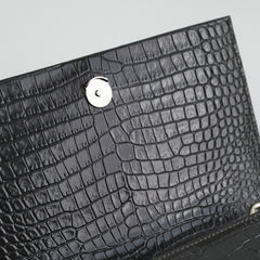 Saint Laurent Small Kate Crocodile Embossed Dark Grey