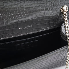 Saint Laurent Small Kate Crocodile Embossed Dark Grey