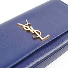Saint Laurent Long Blue Grained Leather Clutch