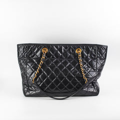 Chanel Black Shiny Calfskin Shoulder Tote Bag - Series 20