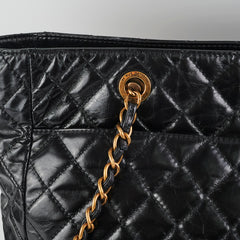 Chanel Black Shiny Calfskin Shoulder Tote Bag - Series 20