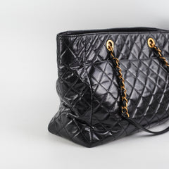 Chanel Black Shiny Calfskin Shoulder Tote Bag - Series 20