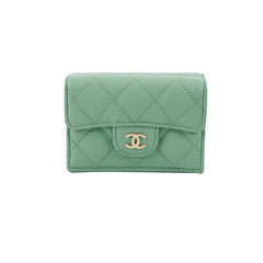 Chanel Caviar Compact Wallet Green Microchipped