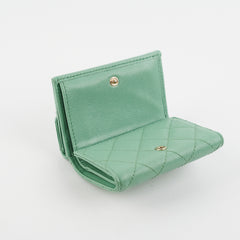 Chanel Caviar Compact Wallet Green Microchipped