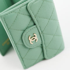 Chanel Caviar Compact Wallet Green Microchipped
