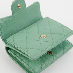 Chanel Caviar Compact Wallet Green Microchipped