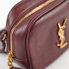 Saint Laurent Mini Lou Leather Camera Burgundy Crossbody Bag