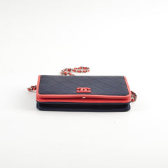 Chanel Lambskin Wallet On Chain WOC Color Pop Blue/Pink