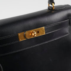 Hermes Vintage Kelly 28 Box Black Stamp G Square (2003)