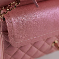Chanel Medium/Large Caviar Double Classic Flap Iridescent Pink
