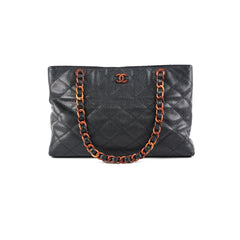 Chanel Caviar Vintage Tortoise Shell Chain Black Tote Bag Black