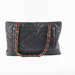 Chanel Caviar Vintage Tortoise Shell Chain Black Tote Bag Black