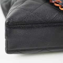 Chanel Caviar Vintage Tortoise Shell Chain Black Tote Bag Black