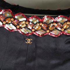 Chanel Black Silk Sequin Long Skirt Size 40