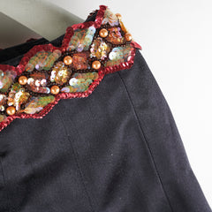Chanel Black Silk Sequin Long Skirt Size 40