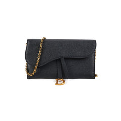 Dior Long Saddle Black Wallet On Chain WOC Crossbody Bag