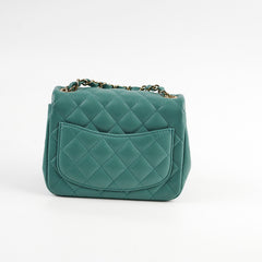 Chanel Mini Square Flap Bag Lambskin Teal Microchip