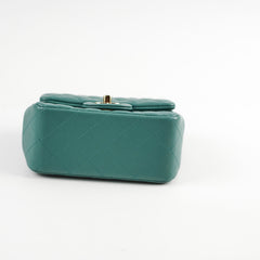 Chanel Mini Square Flap Bag Lambskin Teal Microchip