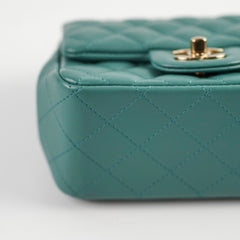 Chanel Mini Square Flap Bag Lambskin Teal Microchip