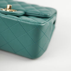 Chanel Mini Square Flap Bag Lambskin Teal Microchip