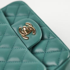 Chanel Mini Square Flap Bag Lambskin Teal Microchip