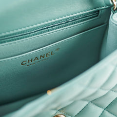 Chanel Mini Square Flap Bag Lambskin Teal Microchip
