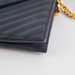 Saint Laurent Clutch with Detachable Chain Navy