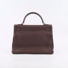 Hermès Kelly 32 Clemence Brown PHW- N Square Stamp