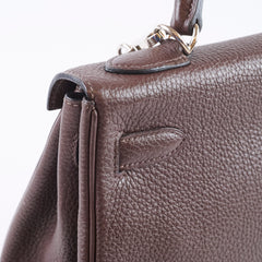 Hermès Kelly 32 Clemence Brown PHW- N Square Stamp