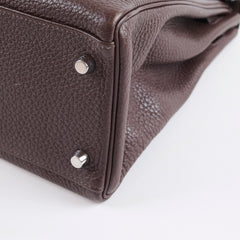 Hermès Kelly 32 Clemence Brown PHW- N Square Stamp