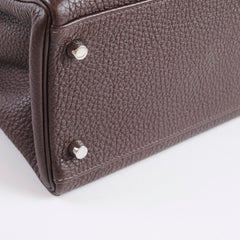 Hermès Kelly 32 Clemence Brown PHW- N Square Stamp