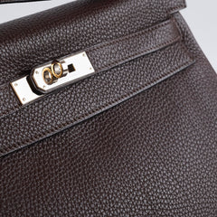Hermès Kelly 32 Clemence Brown PHW- N Square Stamp